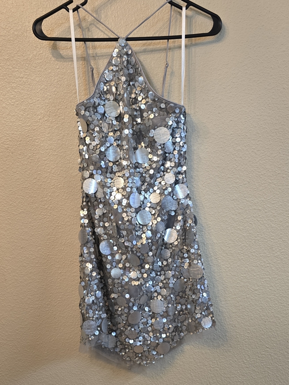 Lovers + Friends Silver Sequin Halter Mini Dress
